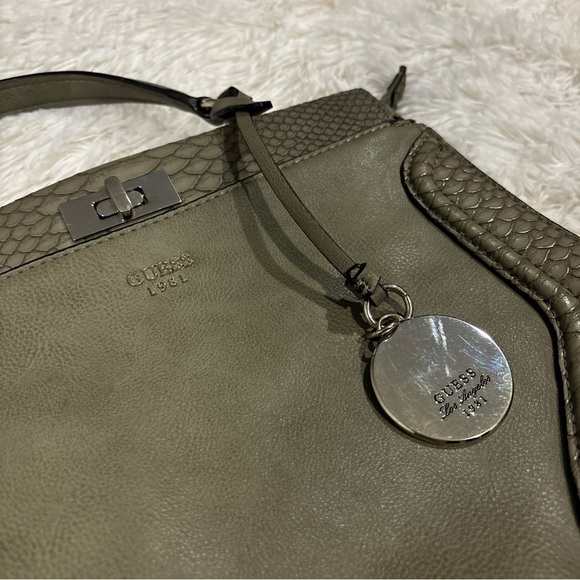 Guess Georgie satchel Olive green with Crossbody Strap Snake Skin Print - Picture 6 of 16